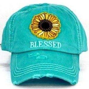 DISTRESSED TURQUOISE 'BLESSED' SUNFLOWER CAP